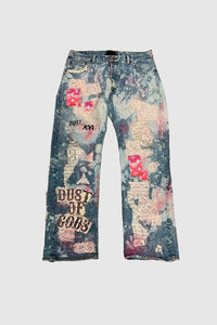 AOKI 1OF1 X DUST OF GODS PINK BOOTLEG PATCHES BLEACHED JEANS #830