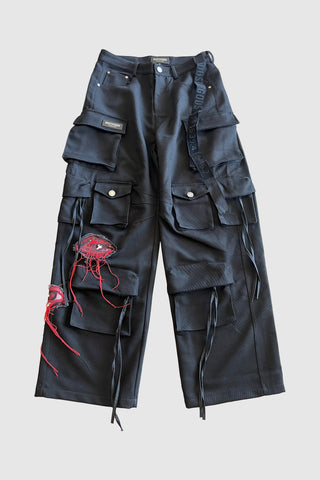 AOKI 1OF1 X DUST OF GODS LISTEN TO YOUR HEART BLACK CARGO PANTS #993