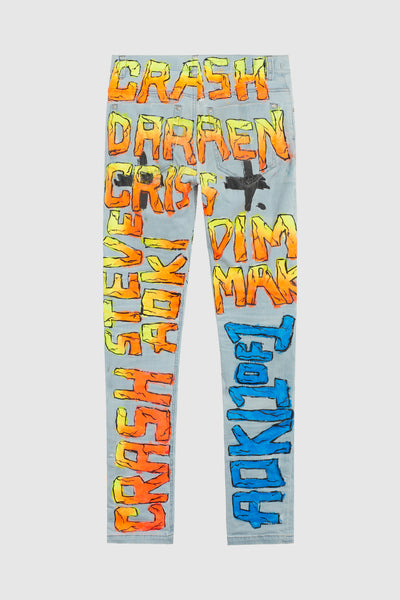 Steve Aoki + Darren Criss Crash Painted Bleached Jeans #59